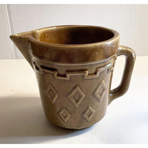 Monmouth Western Stoneware Milk or Batter Pitcher Diamond Pattern EUC Vintage